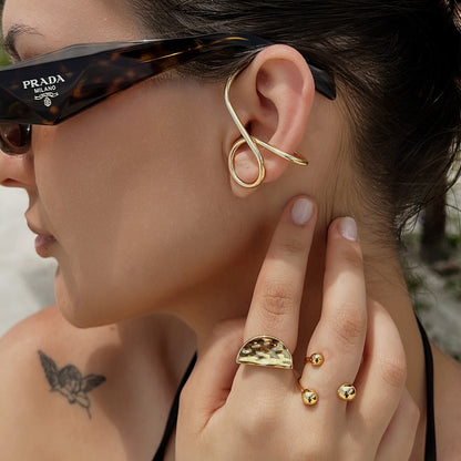 Brinco Com EarCuff Contemporâneo Ouro