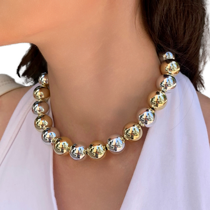 Colar Esferas Prata + Dourado